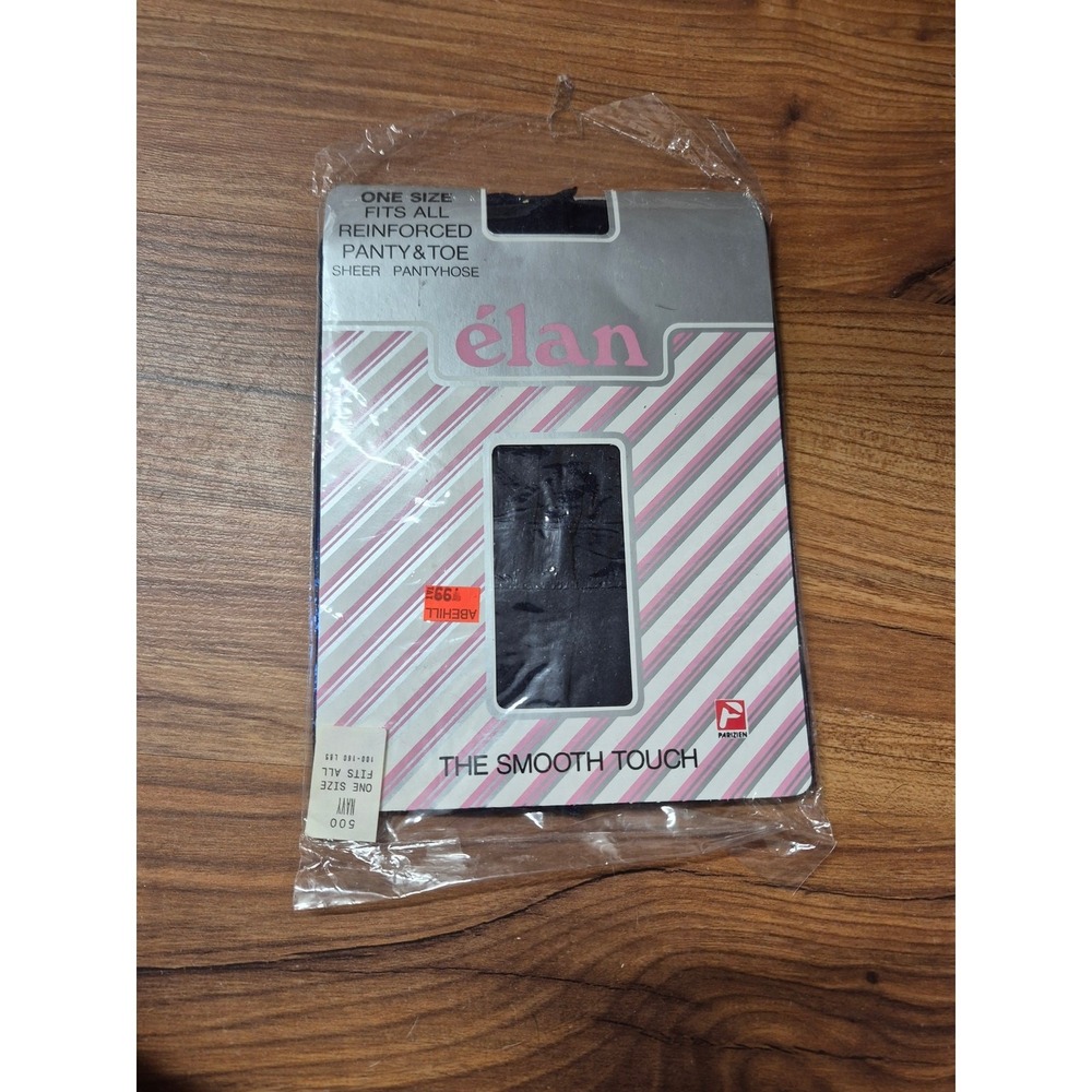 elan Stockings Womens One Size Black Sheer Reinforced Panty & Toe Pantyhose s13